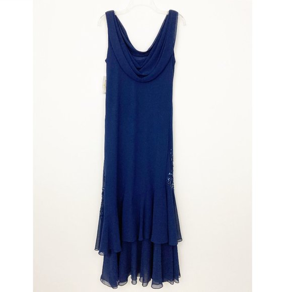 NWT Xscape by Joanna Chen Navy Embellished Gown Size 14 Beaded Sleeveless Dress - Picture 2 of 8